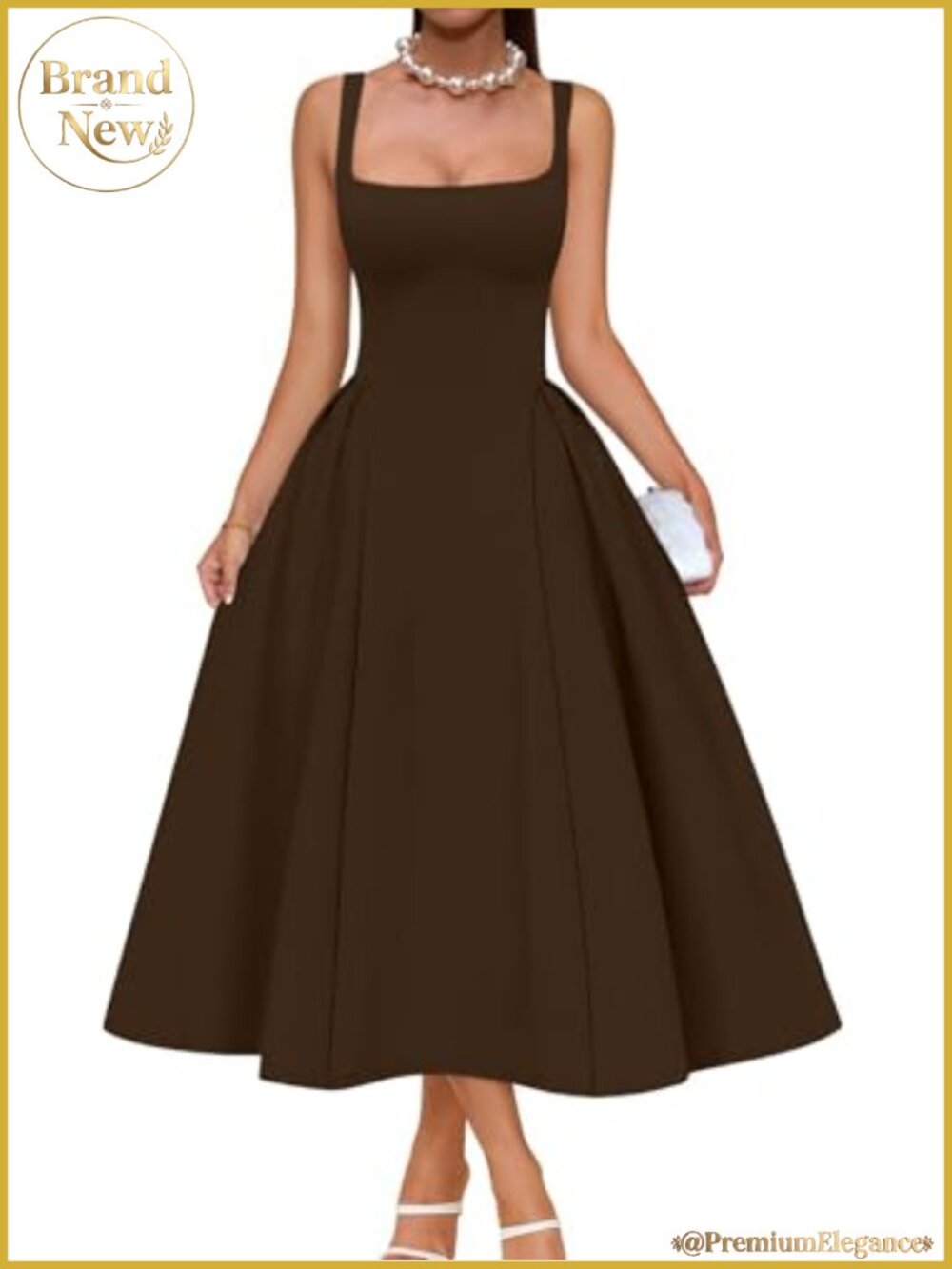 Women's Midi A-Line Dress High Waist Ruched Pleated Bodycon Fit